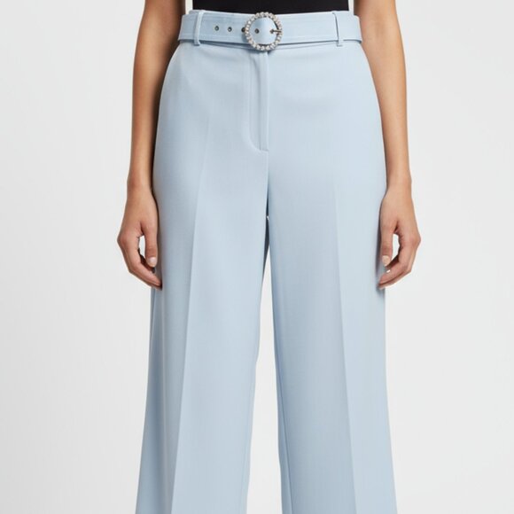Rachel Zoe Light Blue Women's Flat Front Wide Leg Trousers with Pearl Belt Sz L - Picture 1 of 7